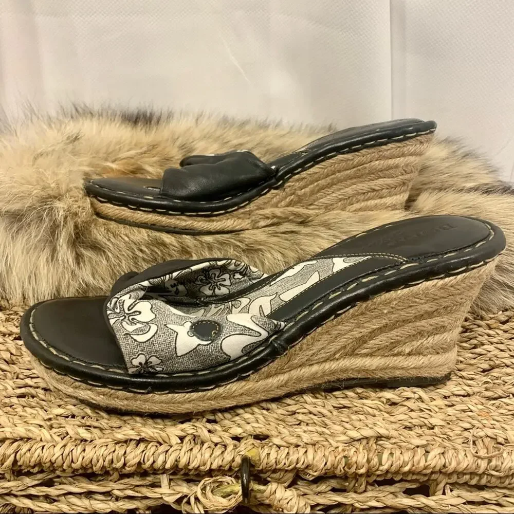 Born Drilles Verano Espadrille Chunky Platform Wedge Floral Sandal Leather Sz‎ 8